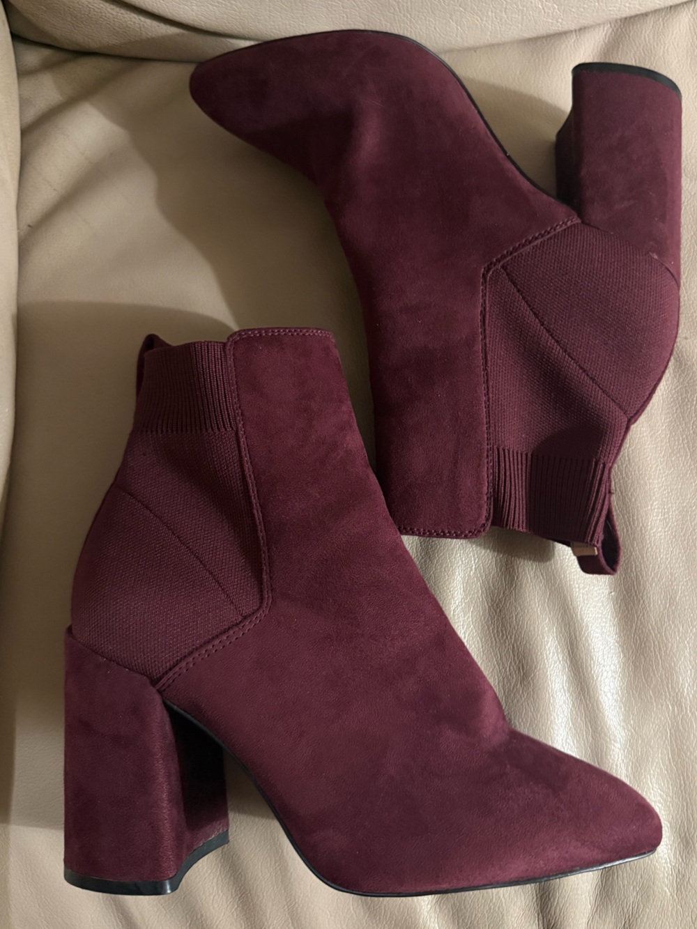 Steve Madden Burgundy Suede Block Heel Ankle Boots